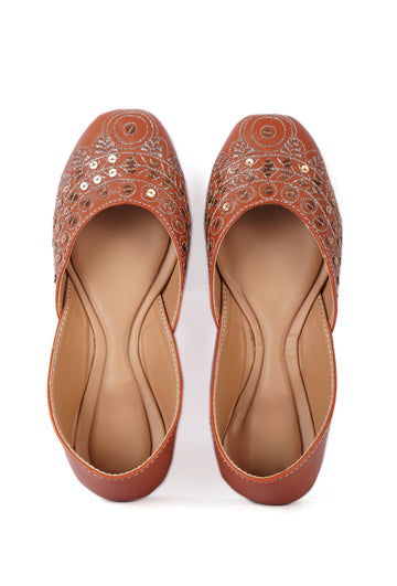 Tayla Orange Dori Zari Embroidered Jutti